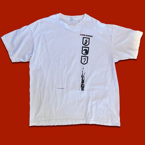 Rare Tomb Raider Square Enix White Lara Croft crew neck Shirt Size Extra large - Picture 1 of 6
